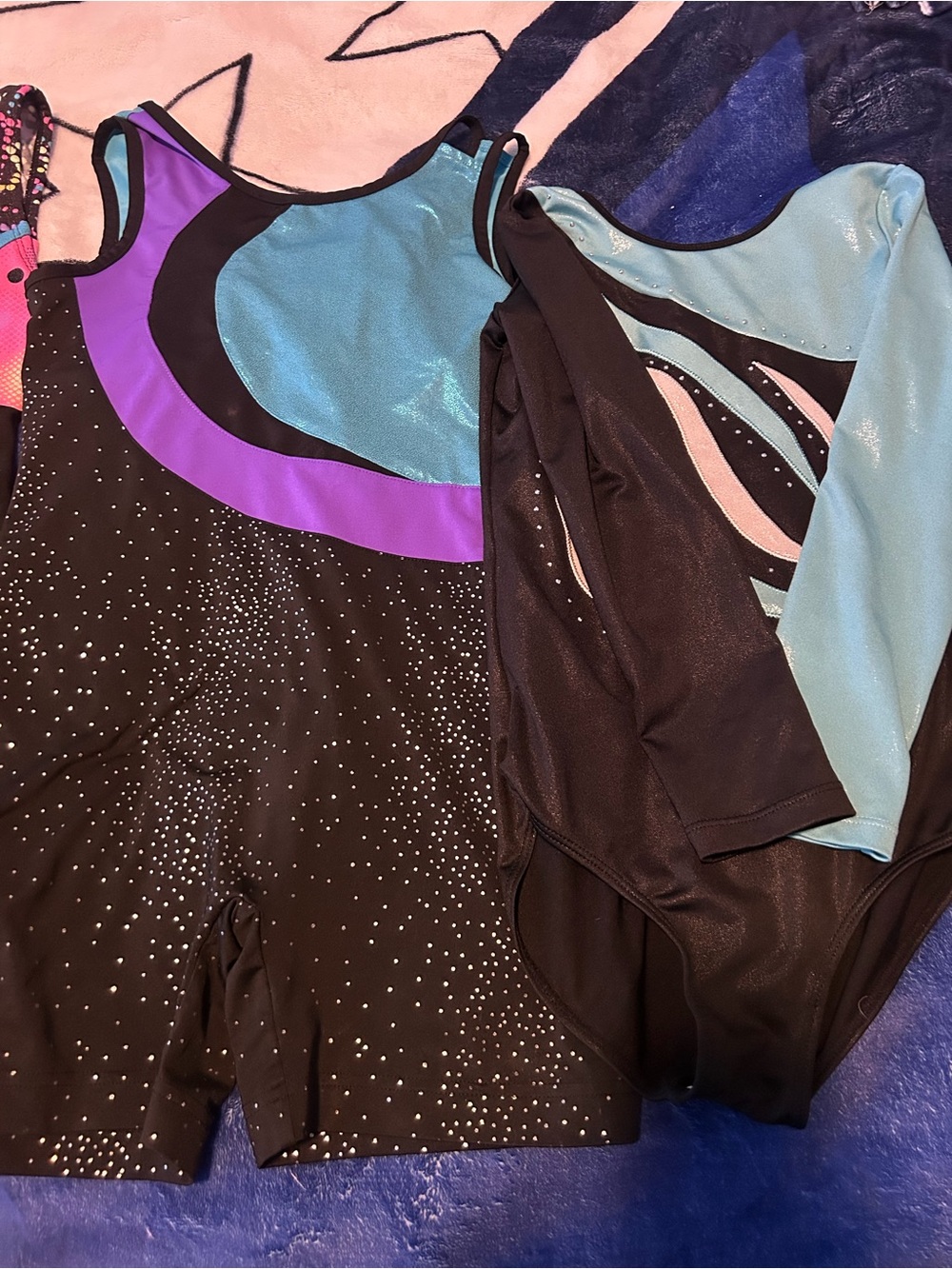 Kids Black and Purple Sparkle Gymnastics Leotard and Tutu Set